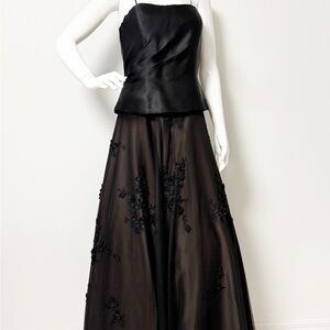 Black Embroidered Tulle Maxi   Elegant Evening Gown, Skinz New York